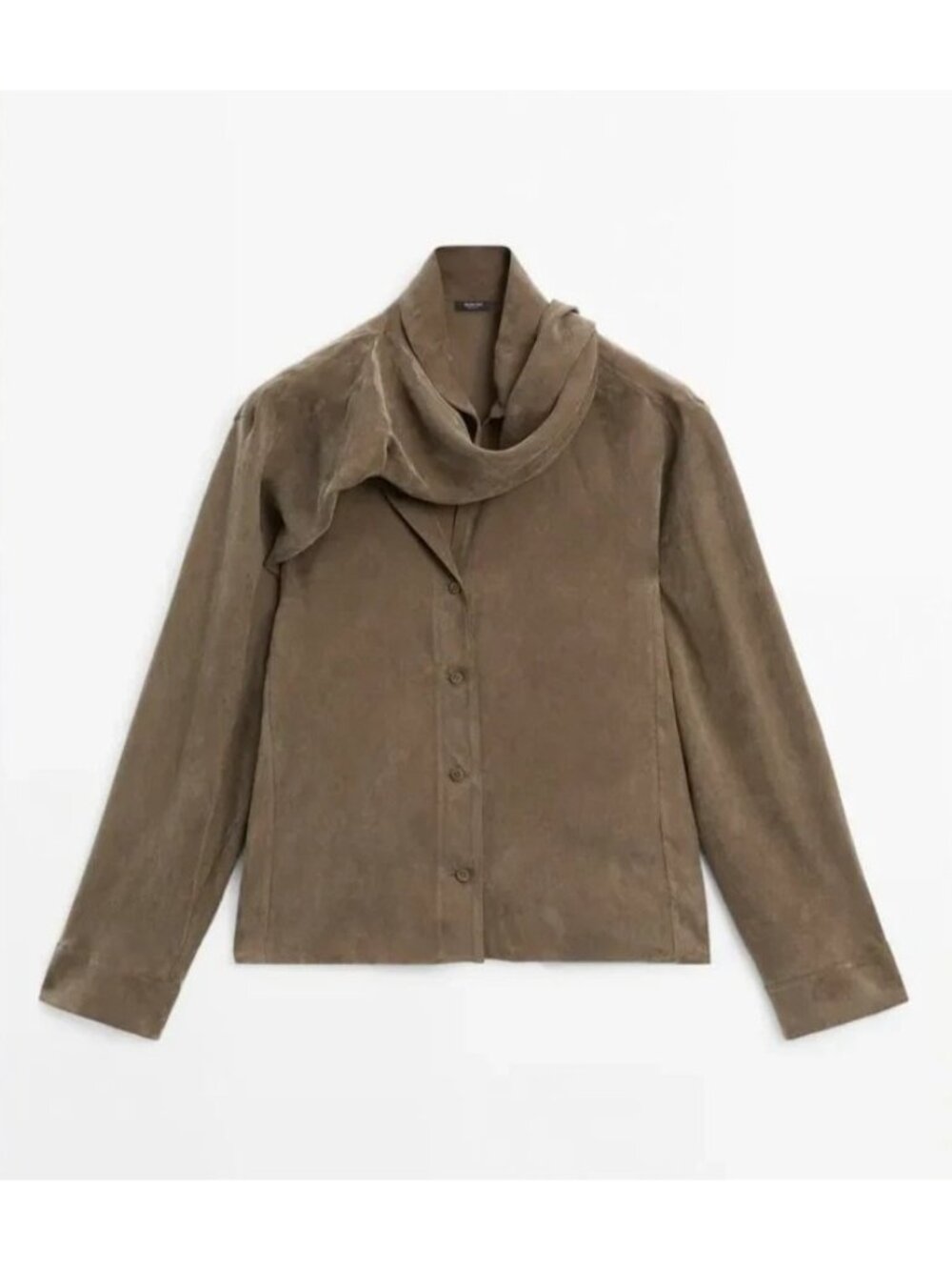 Massimo Dutti Womens Blouse Top XS Taupe Scarf Draped Long Sleeve 5181/781 NWT